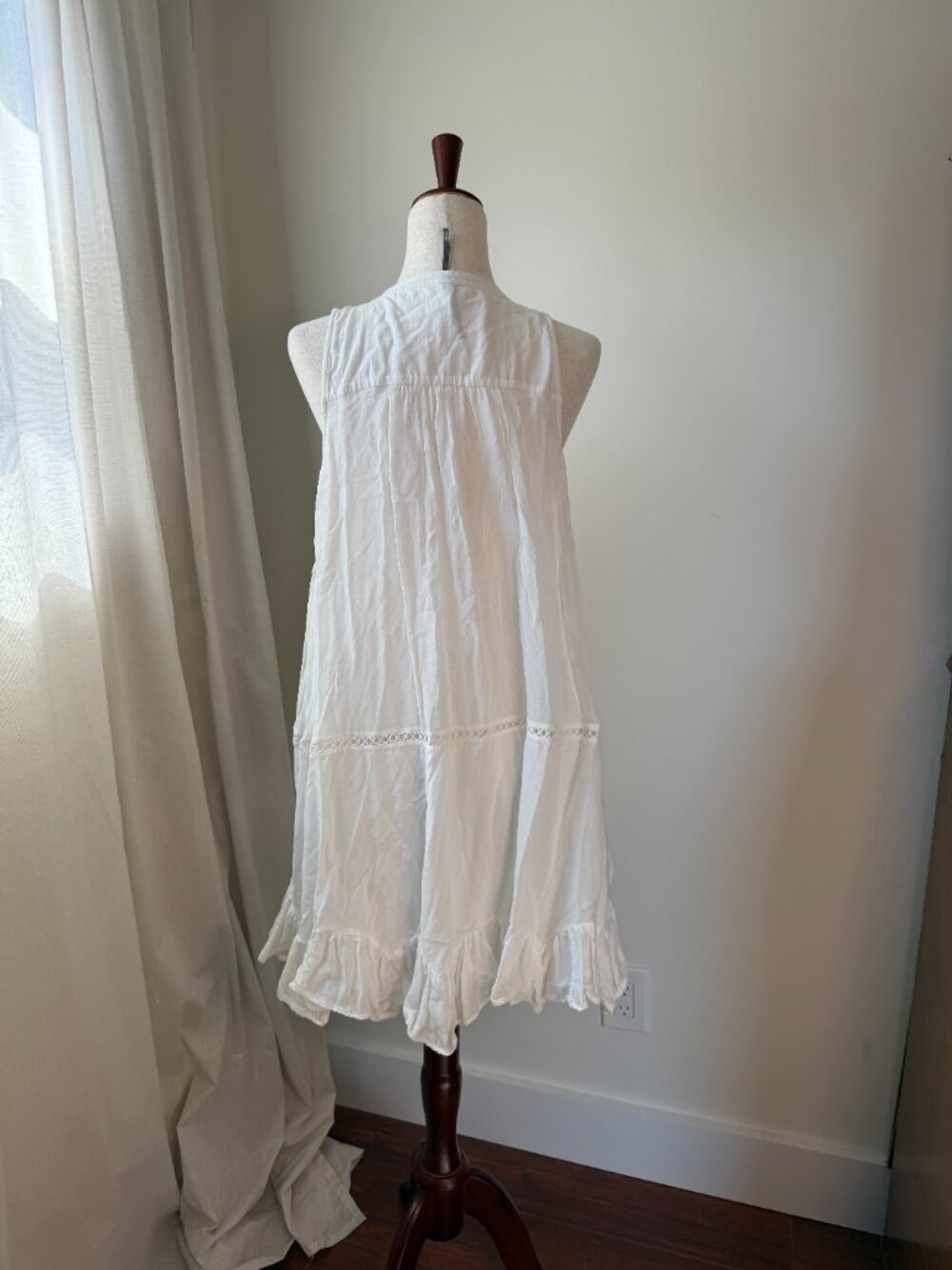 By Anthropologie Lace Ruffle Mini Dress 2X White Button Front Boho - Picture 5 of 9
